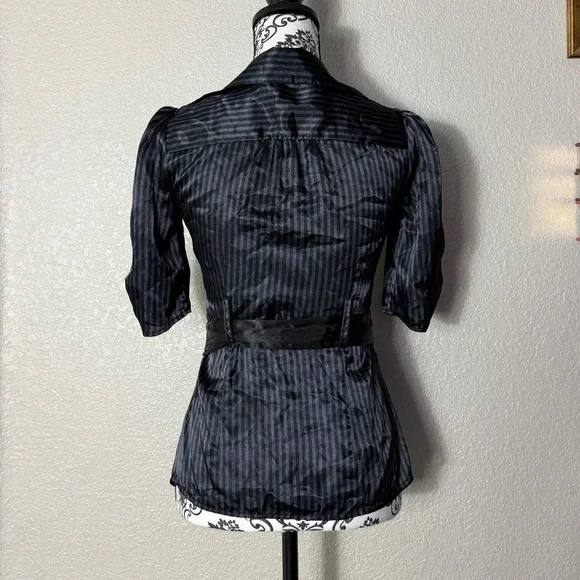 Charlotte Russe Dark Striped Blouse with Belt - Picture 2 of 4